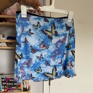 Blue Colorful Butterfly Mini Skirt Large Stretchy Waist Y2K 90s Style Size Large